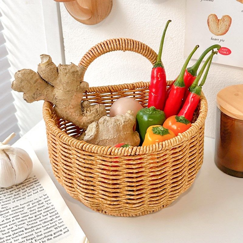 可爱手工编织篮厨房葱姜蒜手提收纳筐复古壁挂水果蔬菜镂空小篮子,收纳整理,其他收纳篮,淘宝优惠券,粉丝福利购,淘宝优惠卷