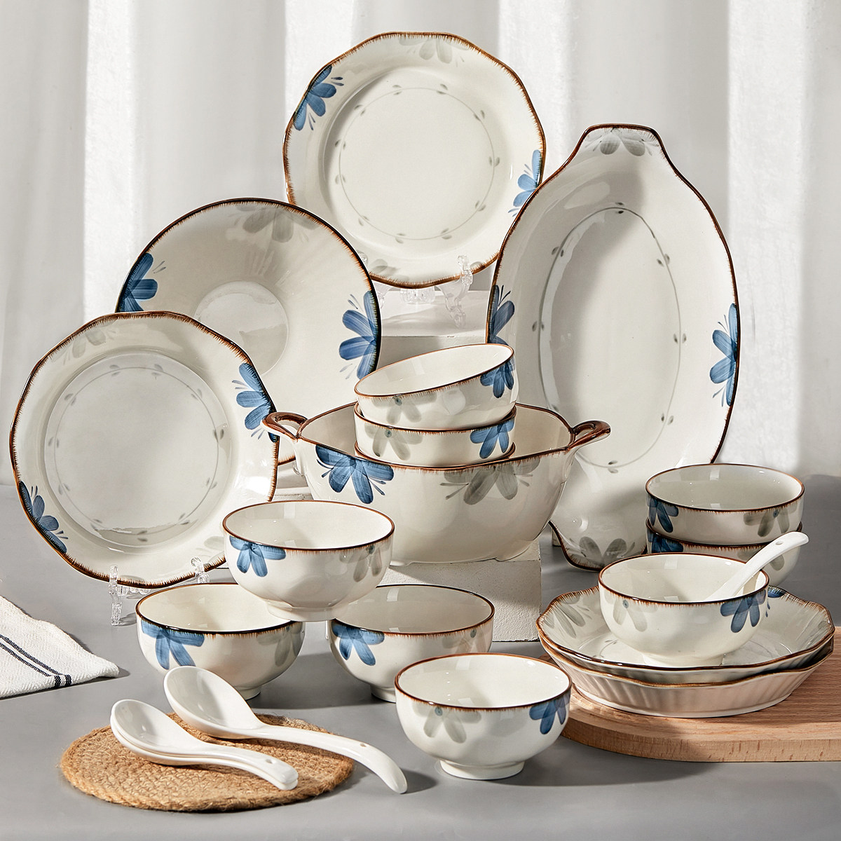 日式碗碟套装家用2023新款陶瓷碗盘碗筷餐具中式乔迁盘子碗具组合,餐饮具,碗,淘宝优惠券,粉丝福利购,淘宝优惠卷