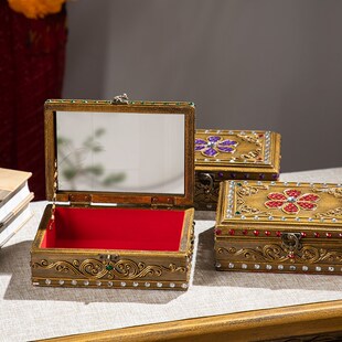 东南亚实木首饰盒文玩收纳盒复古装饰品木盒木质收拾储藏木头盒子