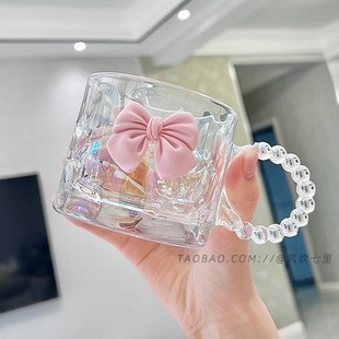 大耳朵把手玻璃杯马克杯带把手高颜值喝水杯子家用早餐牛奶杯 新品