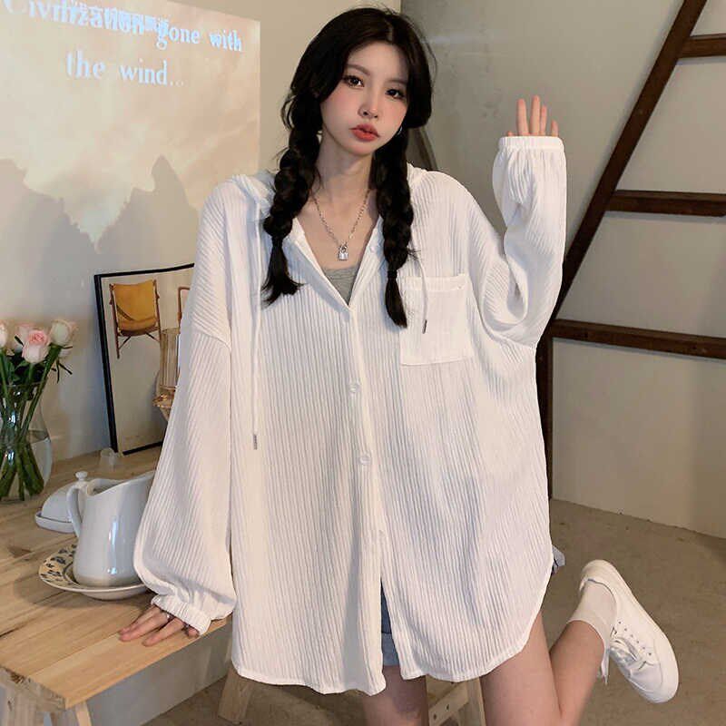 超大码300斤胖mm遮阳防晒衣女夏薄款透气外套中长款连帽百搭衬衫