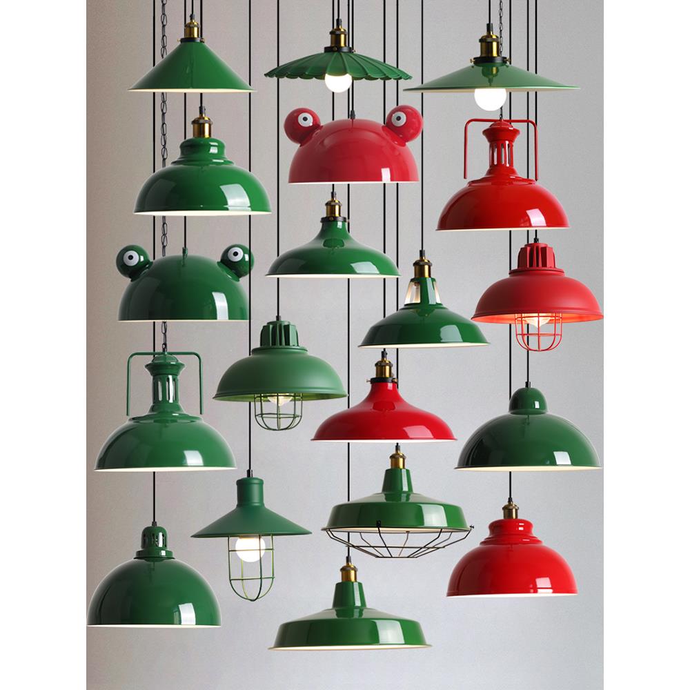 港式复古工业风墨绿色创意个性火锅店餐饮店饭店怀旧红色灯罩吊灯