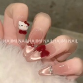 纯手工穿戴甲中长新年美甲2026新款 kitty猫法式 猫眼气质显白指甲