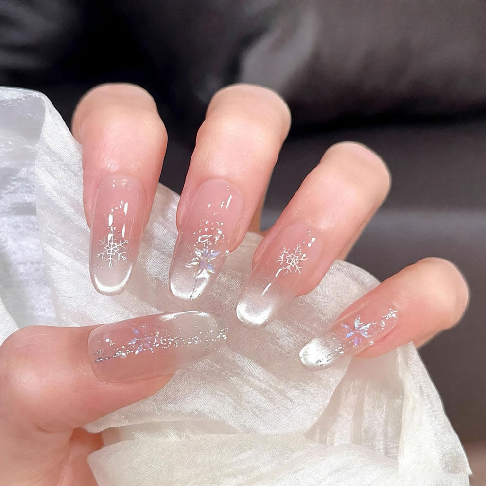 手工穿戴甲新款冰透法式裸色