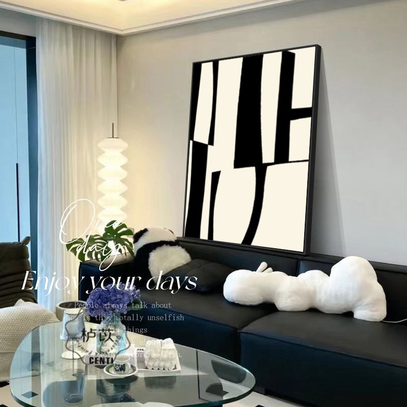 侘寂风黑白客厅装饰画抽象艺术沙发背景墙挂画平面画落地画高级感图片