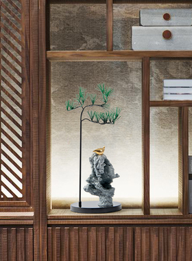 新中式禅意山景摆件假山太湖石摆设客厅样板间玄关柜书房软装饰品