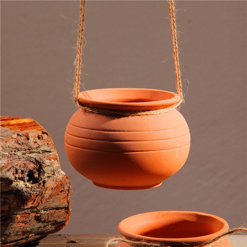圆形花盆红陶花盆小吊盆细质陶盆多肉吊式瓦盆佛珠盆小泥盆