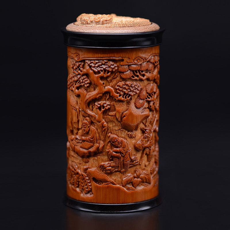 拆房老料渔樵耕读蝈蝈罐纯手工镂空竹雕刻螭龙鸣虫用具文玩蛐蛐罐