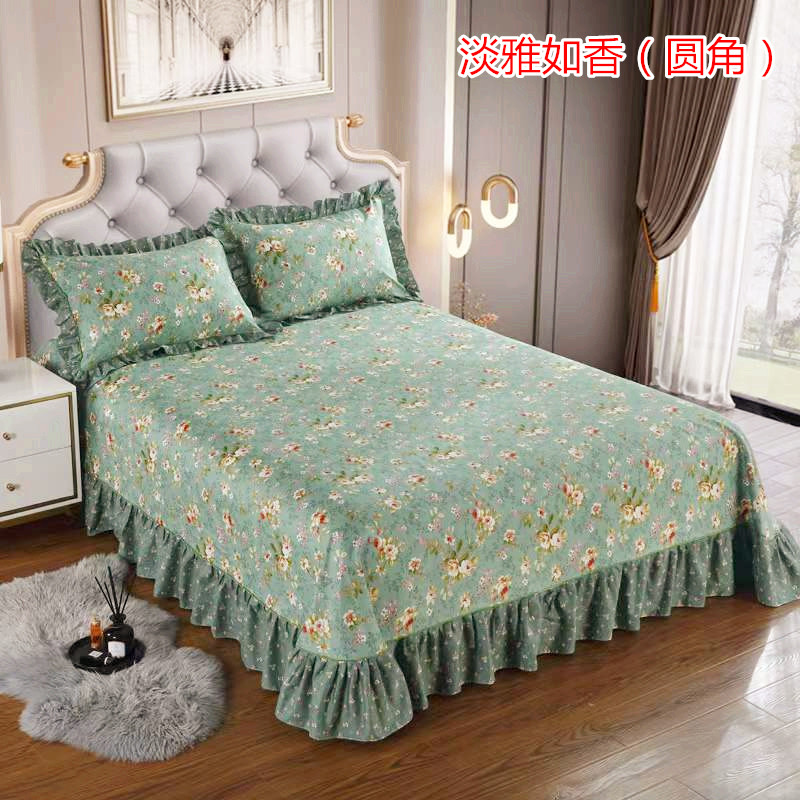 床上四件套百分百纯棉100全棉裸睡亲肤荷叶边小花斜纹床品加大2.2