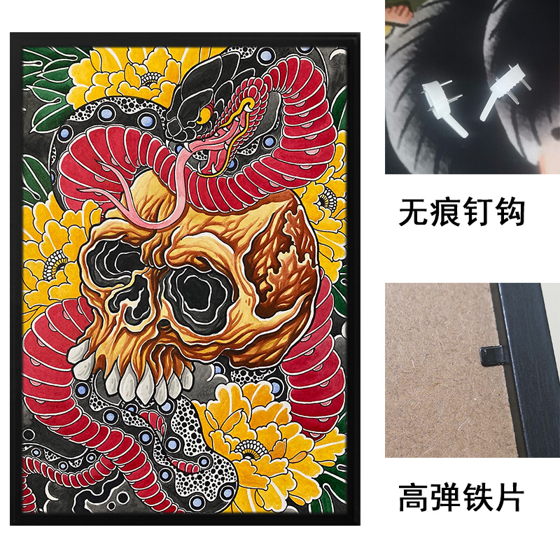 客厅墙壁挂画彩色老传统刺青手稿装饰画背景画a4纹身海报相框定制图片