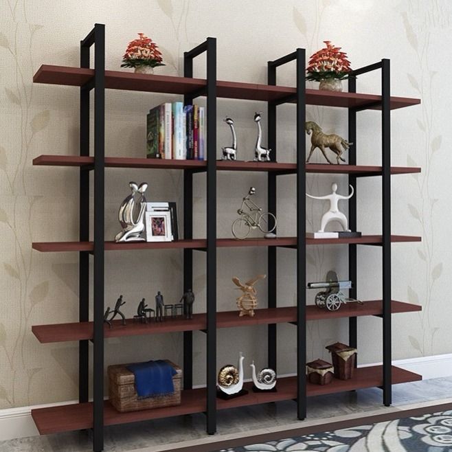 创意钢木书架置物架隔断客厅陈列柜储物架展示架落地墙壁架子铁艺