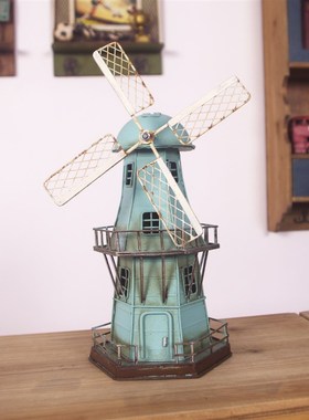 复古文艺风美式乡村风格 铁艺风扇模型 办公室摆件隔板西餐厅装饰