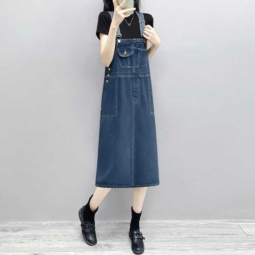 2024中长裙新款夏季加大码百搭宽松显瘦背带裙牛仔吊带休闲连衣裙