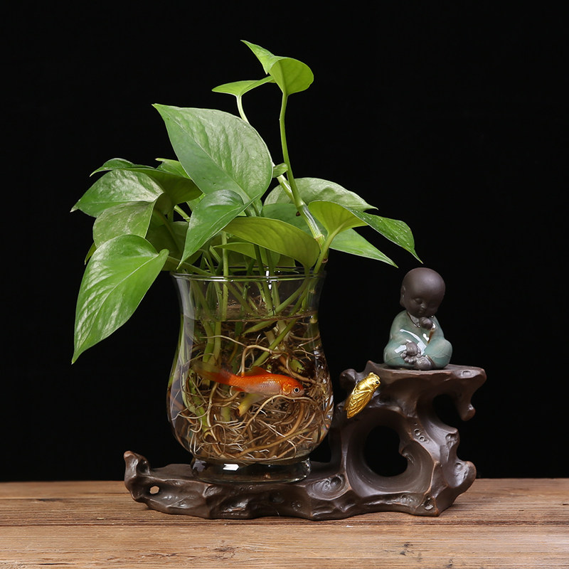 创意绿萝水培植物玻璃透明养花花瓶插花容器花盆器皿桌面装饰摆件