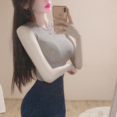 韩国2021时尚舒适女装潮港风日常性感弹力紧身显胸微透百搭背心