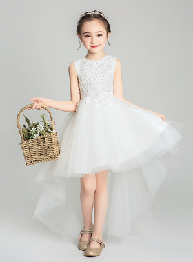 儿童晚礼服女小花童公主裙女孩宝宝婚纱白色洋气演出服蓬蓬春夏薄