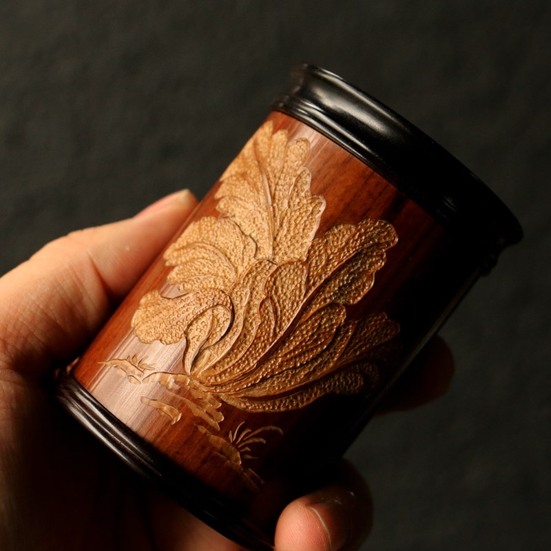 精品纯手工雕刻天然真宗广西老煤竹茶叶罐竹雕竹制小茶仓竹茶筒子