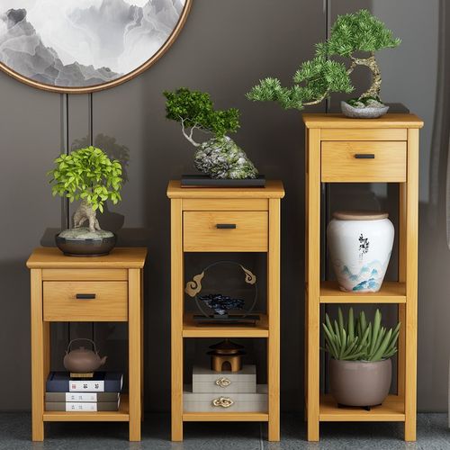 楠竹花架子简易阳台盆栽室内收纳客厅中式绿萝花盆实木置物架落地