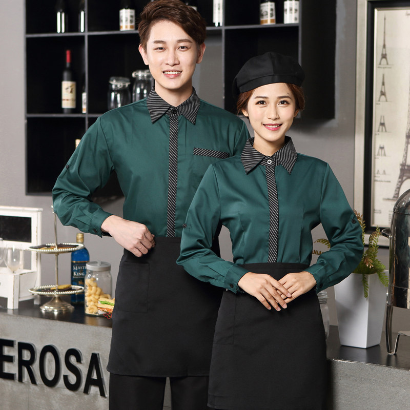 快餐店服务员工作服衬衫长袖男女饭店蛋糕面包房前厅收银营业制服