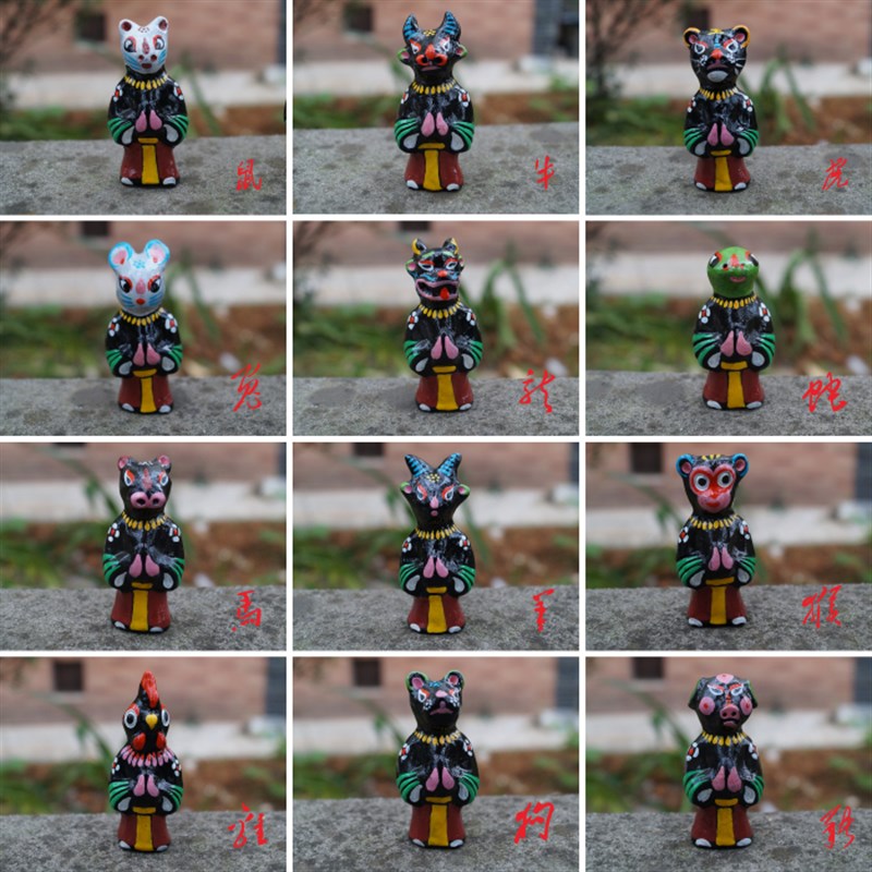 苗乡银绣坊中国贵州风特产非物质文化十二生肖兽首人身黄平泥哨猴