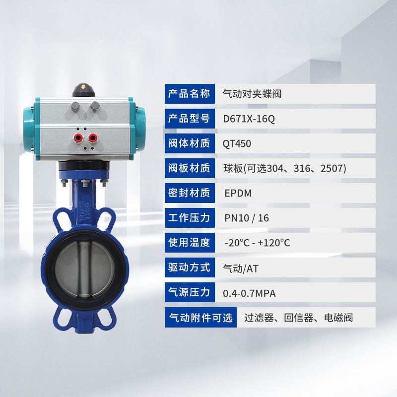 新品气动蝶阀D671X-16Q国标橡胶软密封法兰球墨铸铁对夹式蝶阀DN5