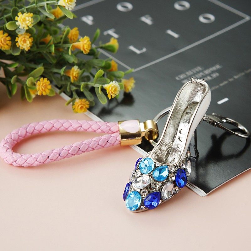 韩国创意可爱水钻彩色高跟鞋汽车钥匙扣女包挂饰挂件简约钥匙链圈