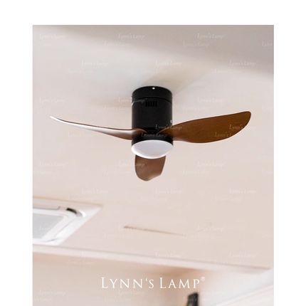 Lynns立意 北欧胡桃木色风扇灯客厅卧室原木风一体led书房餐厅灯