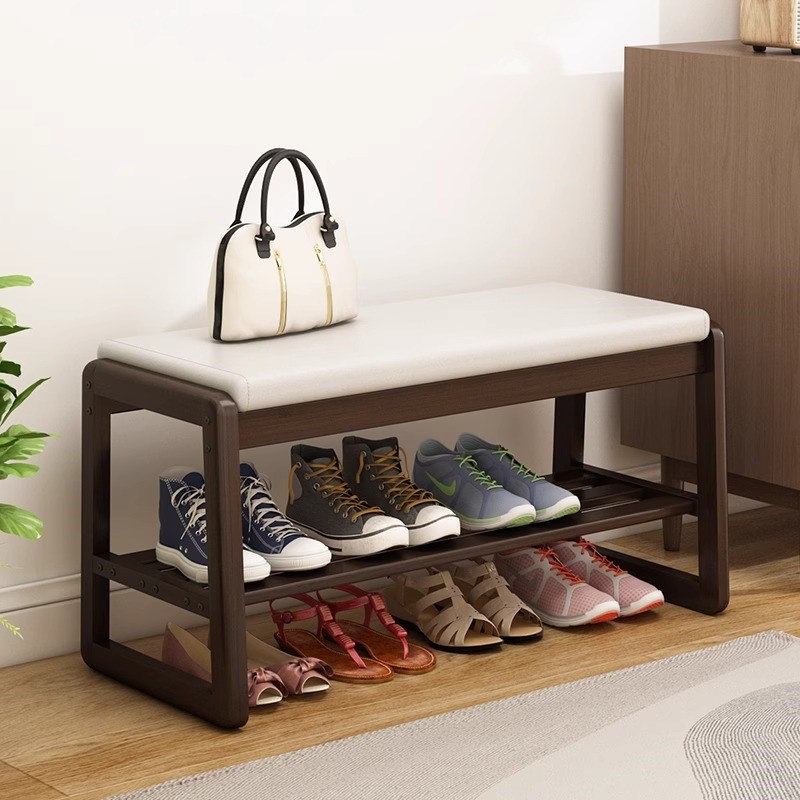 换鞋凳门口家用坐凳一体实木网红软包坐垫长条凳多层入户可坐鞋架