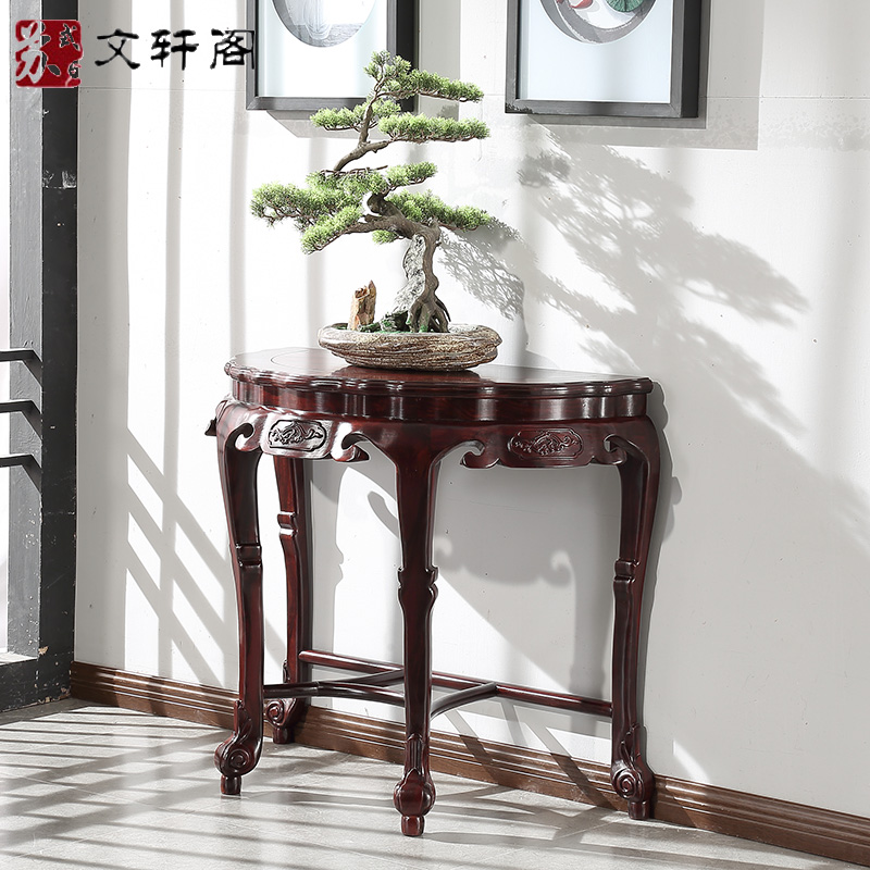 红木家具非洲酸枝半圆桌石面月牙半圆台多用仿古典做旧家具玄关台