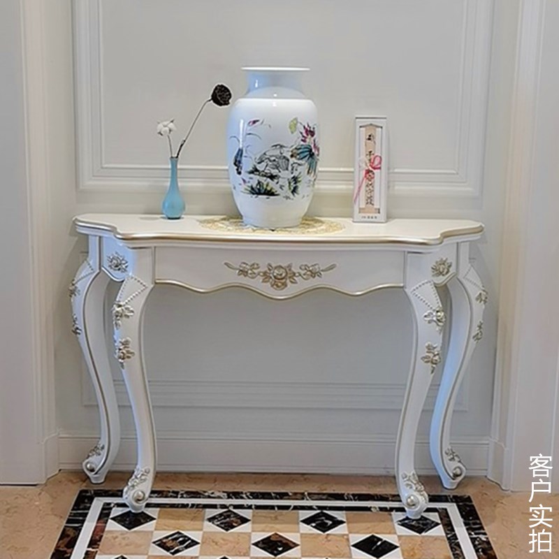 玄关柜欧式桌子靠墙端景台走廊边柜隔断客厅轻奢半圆进门入户装饰