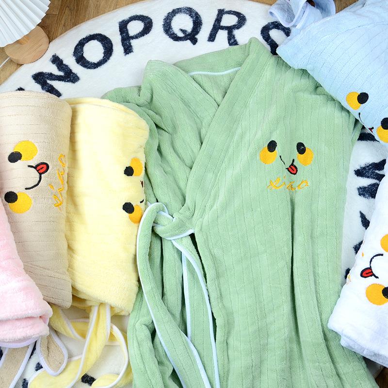 新款珊瑚绒浴袍浴裙女可穿菠萝格交叉绑带加厚吸水柔软浴巾睡衣