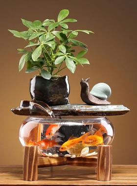 自循环流水喷泉鱼缸造景小摆件办公室桌面家居客厅装饰开业礼