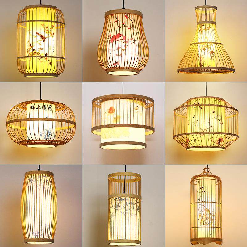 竹编吊灯彩绘中式艺术灯笼吊灯民宿茶室餐厅火锅店铺商用灯具