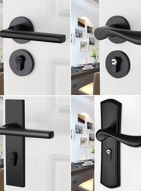 黑色卧室门锁室内门把手家用静音房门锁分体磁吸锁木门锁锁具申恒