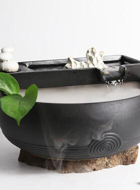 枯山水陶瓷流水摆件茶桌桌面喷泉水循环流水器假山装饰品雾化器