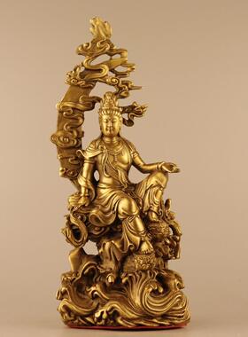 黄铜观音菩萨摆件家用供奉佛像水月观音月亮观音铜像