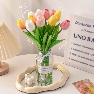 郁金香彷真花假花摆设房间装 干燥花花束高档客 饰花卉摆件永生干