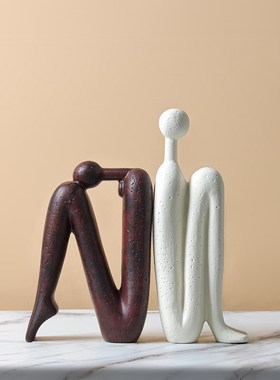 北欧侘寂风火柴人n雕塑陶瓷工艺品摆件家居样板房装饰品
