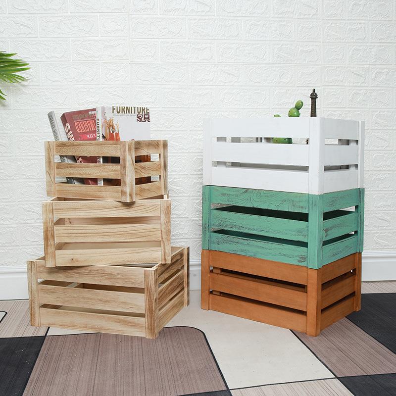 复古木箱做旧木条箱超市软装陈美木框箱婚礼橱窗展示木质收纳箱