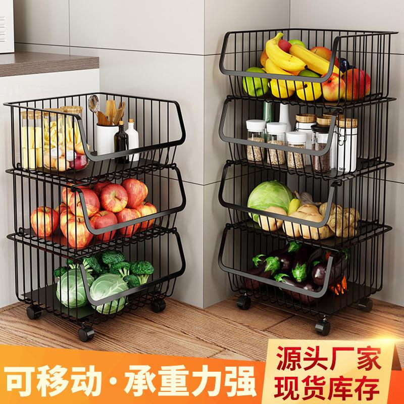 厨房落地置物架蔬菜水果篮子零食玩具收纳多层免安装移动储物架