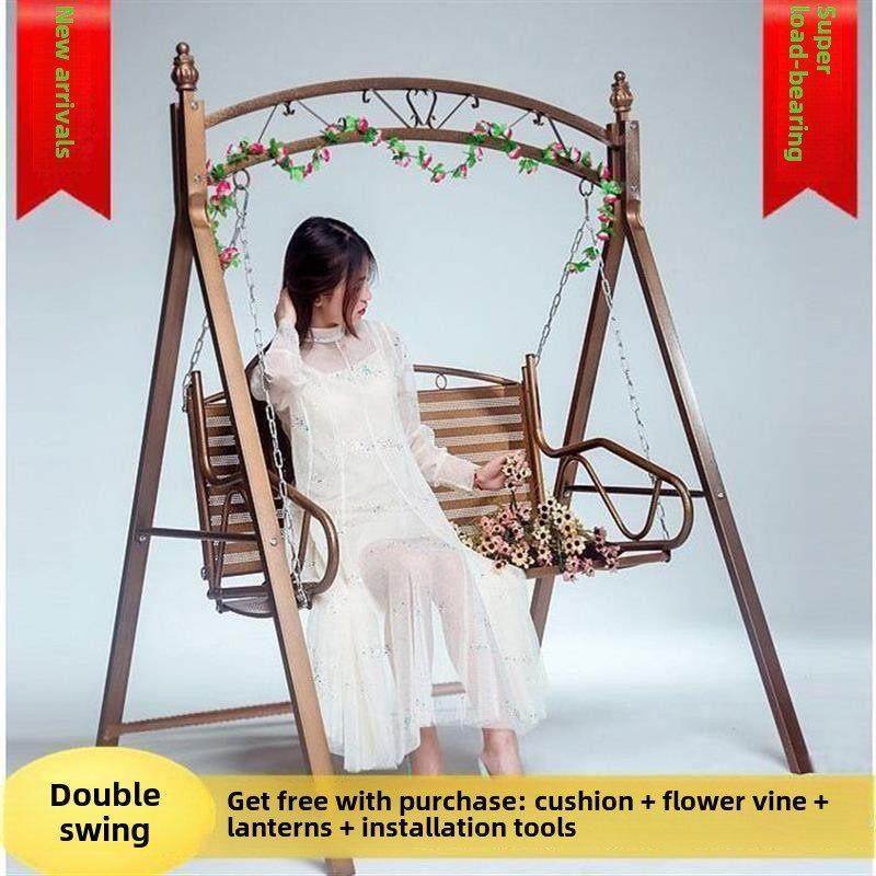 秋千户外双人铁艺阳台休闲吊椅室外庭院露天田园双人室内秋千摇椅