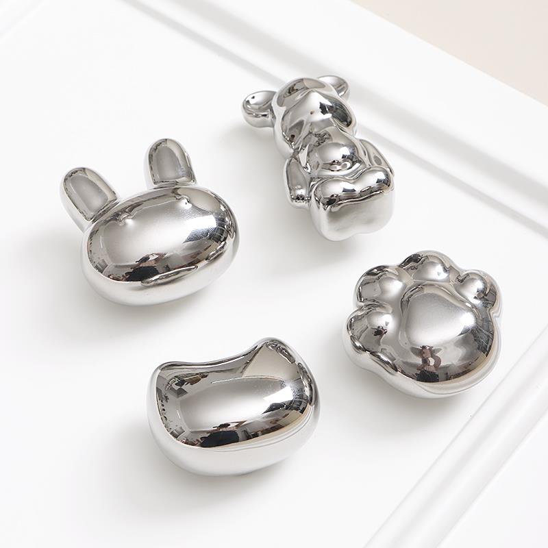 轻奢派银色卡通儿童衣柜拉手柜门抽屉把手陶瓷可爱高级感创意简约