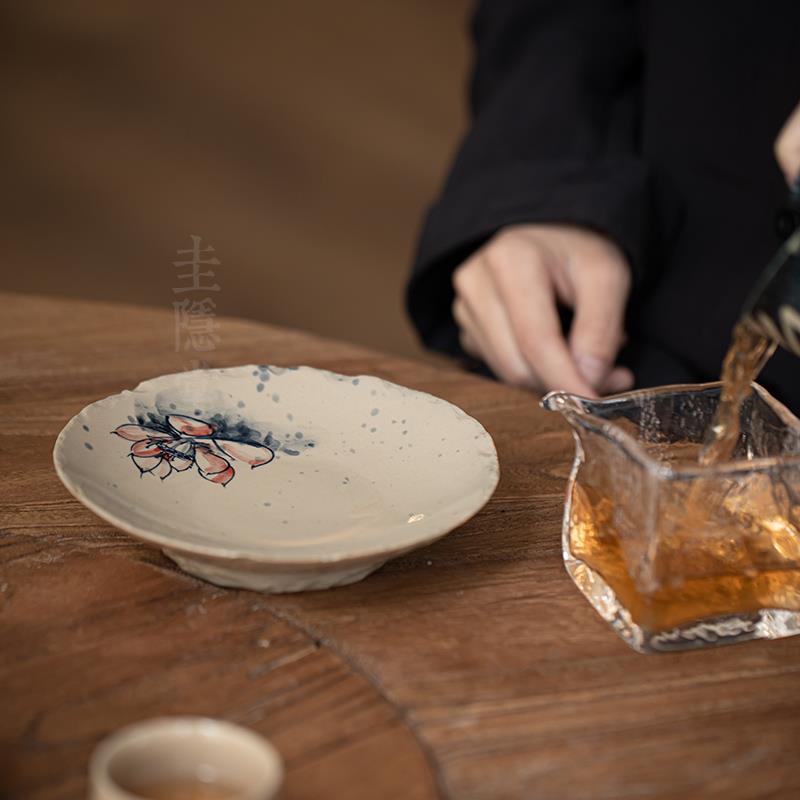 圭隐堂草木灰壶承茶壶托盘茶托手绘莲花禅意覆古干泡台茶点果盘