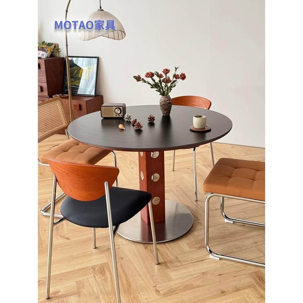 中古圆桌复古金属腿圆形餐桌北欧包豪斯实木岩板饭桌洽谈圆桌,住宅家具,岩板餐桌,淘宝优惠券,粉丝福利购,淘宝优惠卷