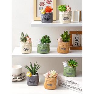 在风人造绿色植物多肉仙人掌假花装饰窗台办公室桌面小盆栽