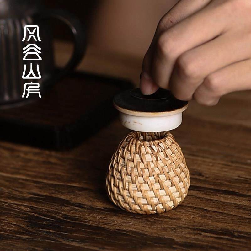 风谷山房手工编藤盖置紫砂壶壶盖托家用小号竹盖子架功夫茶具配件