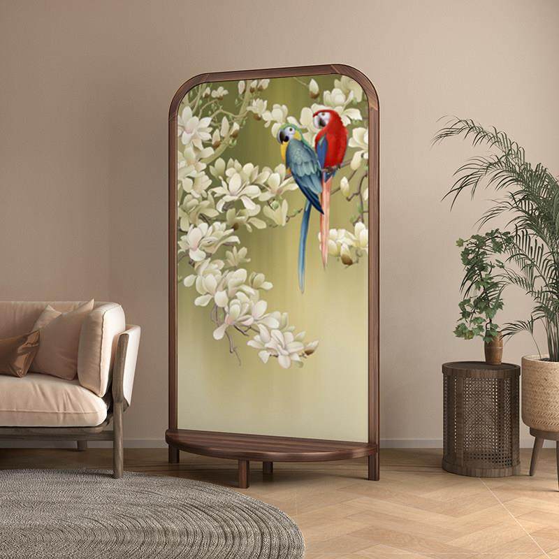 欧式屏风隔断客厅餐厅卧室入户门装饰遮挡可移动玄关鹦鹉实木座屏