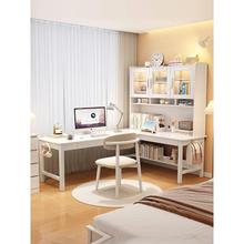 实木转角书桌书架书柜一体组合7字型学生学习桌家用卧室L型电脑桌