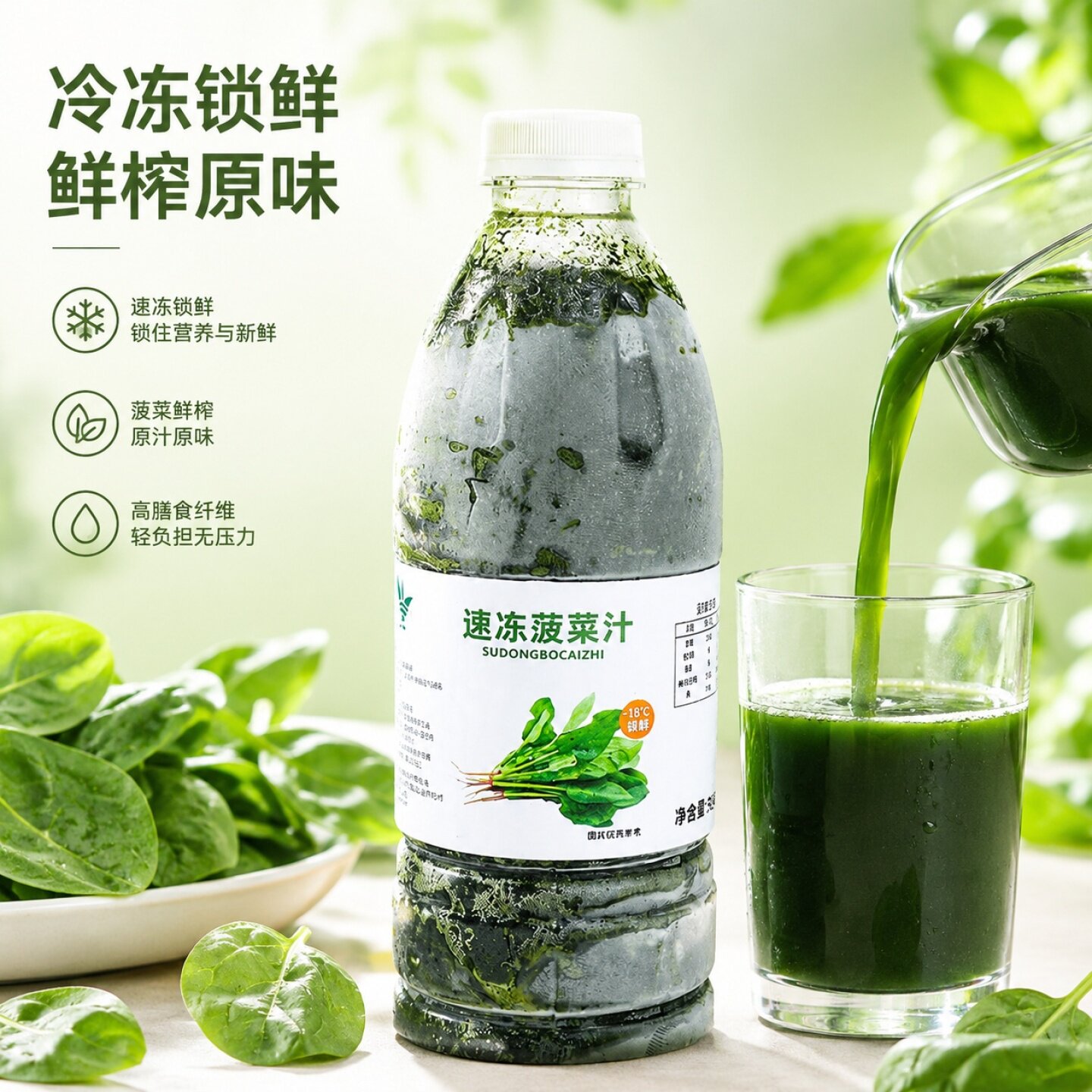 速冻菠菜汁960g 鲜榨菠菜原汁果蔬汁饮品餐饮面点商用原料