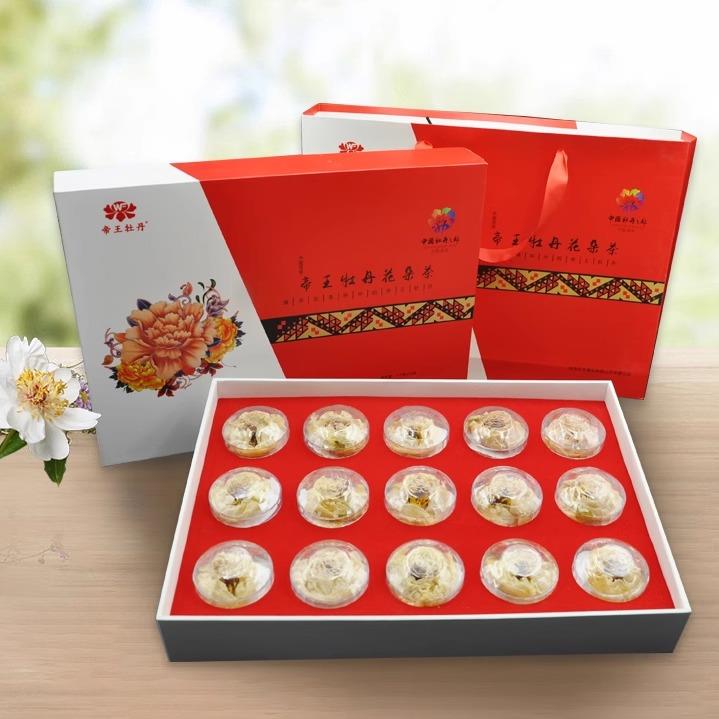 山东菏泽特产一整朵牡丹全花茶伴手礼高端礼盒装1.5克X15朵
